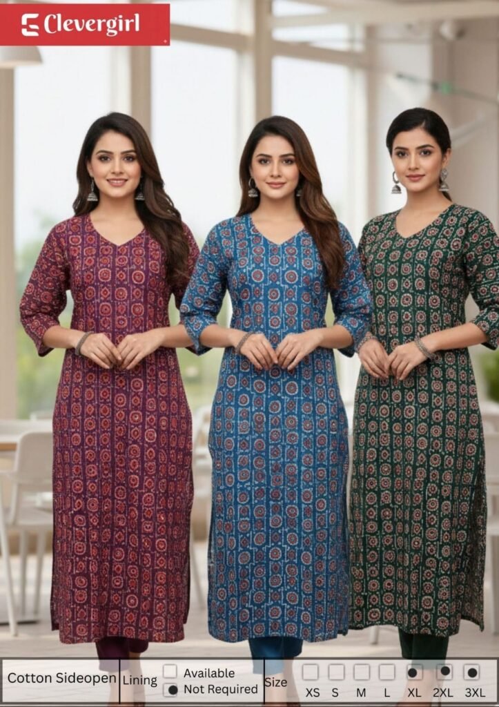 ajrakh printed casual cotton sideopen kurti ladies wholesale supplier india Arjun Enterprises   Clever Girl Enterprises   Exclusive Manufacturers and Wholesalers Kurtis in Kerala