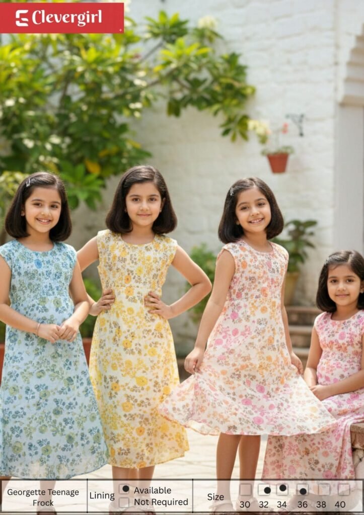 georgette embroidered smoke work frock teenage girls wholesale india Arjun Enterprises   Clever Girl Enterprises   Exclusive Manufacturers and Wholesalers Kurtis in Kerala